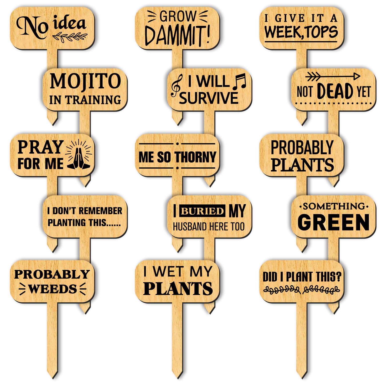 Arricraft 15 Pcs Funny Plant Markers, Wooden T-Type Garden Labels - Funny Signs for Indoor & Outdoor Potted Seed Herbs