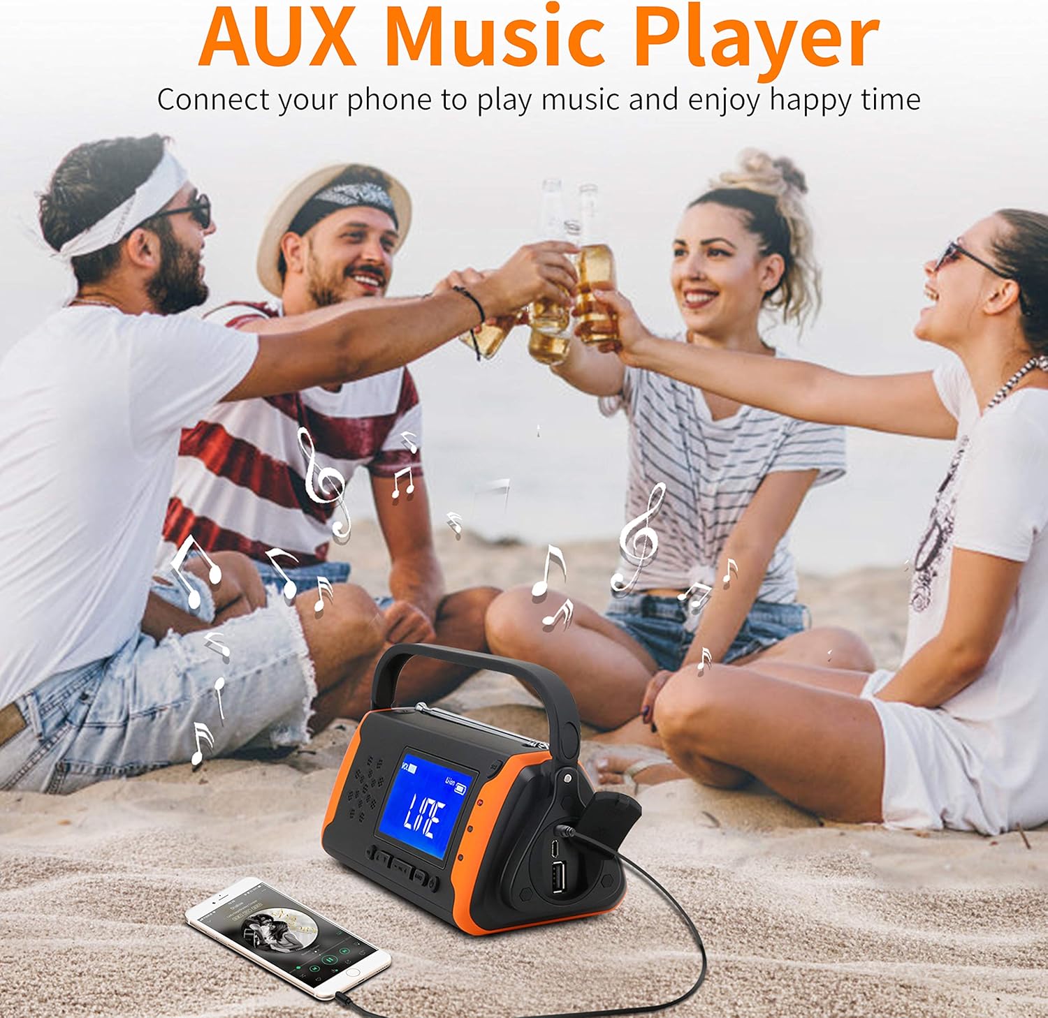 Emergency Weather Crank Radio 4000mAh - Portable, Solar Powered, Hand Crank, AM/FM/NOAA Weather Alert Radio, Aux Music Play, USB Cell Phone Charger, SOS Alarm, LED Flashlight for Hurricanes,Tornadoes: Home Audio & Theater