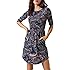 Zevrez Women's 3/4 Sleeve Elastic Waist and Long Sleeve A-Line with Belt (2 Choices) Round Neck Floral Loose Casual Dress