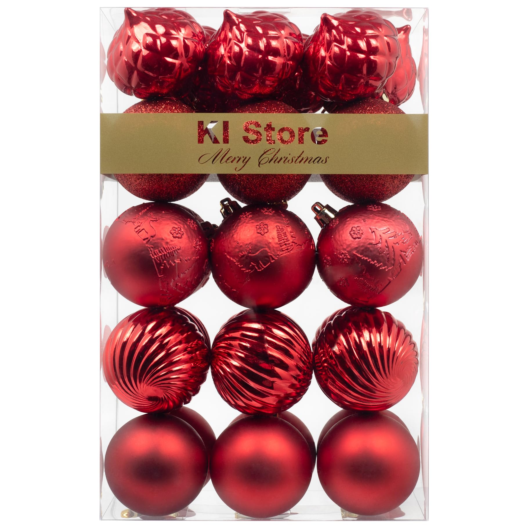 Art Beauty Red Christmas Baubles Christmas Tree Decoration Ornaments 30pcs Shatterproof Balls for Xmas Hanging Decorations Festival Holiday Decor