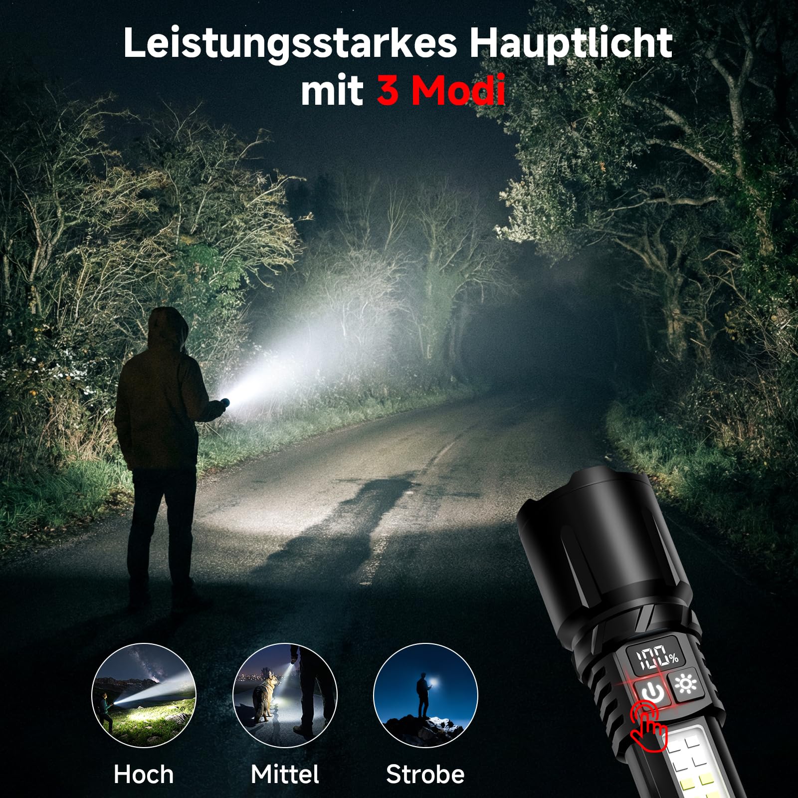 Shadowhawk 2 Stück Taschenlampe LED Aufladbar mit COB Seitenlicht | Leichtgewicht & Eingebauter Akku – Taktische Taschenlampen mit 2 Schaltern & Ein-Knopf Ein/Aus, 7 Modi für Camping/Wandern/Notfall 2