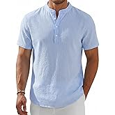 COOFANDY Men's Henley Shirt Short Sleeve Stand Collar Summer Casual Beach Hippie T-Shirts