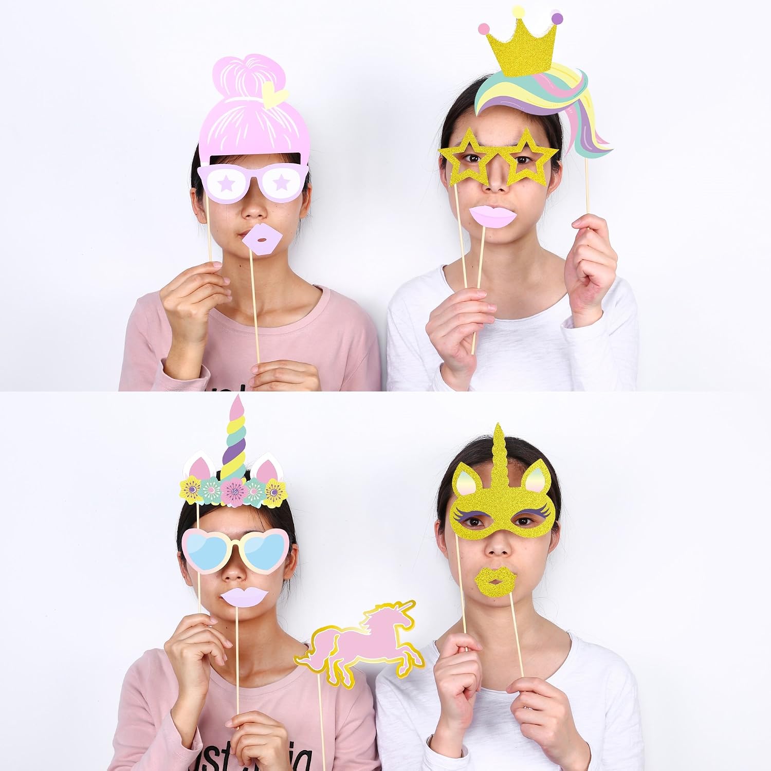Konsait 35pcs Glitter Unicorn Photo Booth Props Funny Rainbow Unicorn Pegasus Photo Props for Unicorn Game Baby Shower Birthday Party Decoration Favors Supplies for Children Kids Girls Gift - Image 3