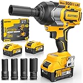 ALLOYPOWER Cordless Impact Wrench, 900Ft-lbs (1200N.m) 1/2" Brushless Impact Gun, 20V High Torque Power Impact Driver, 2x4.0Ah Batteries, 2400 RPM Variable Speeds for Family Car/Pickup Truck/Mower