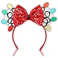 Needzo Light Bulb Christmas Mouse Ears Bow Headband, Sequin Holiday Party Hair Accessories, One Size Fits Most