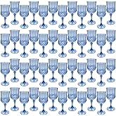 LEYIQU Plastic Wine Glasses, Plastic Goblets Vintage Style Cordial Drinking Glasses for Valentine’s Day, Wedding Reception, Grand Event Party Supplies (48, Blue) | Plastic Goblets, for Parties, Drinking Glasses
