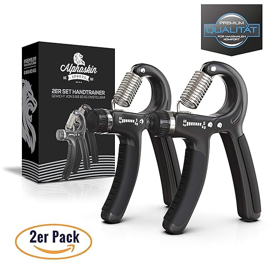 ALPHASKIN© Handtrainer - 2er Set Fingerhantel zur Stärkung von Handgelenk & Griffkraft - Fingertrainer mit Range von 5kg - 60