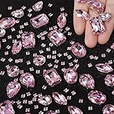 WILLBOND 156 Pcs Sew on Rhinestones Claw Flatback Crystal Rhinestones Metal Prong Setting Gems Acrylic Glass Sewing Gems for Clothes DIY Craft Shoes Dress Jewelry Making(Light Pink)