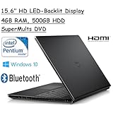 Dell Inspiron 15.6-Inches Premium High Performance HD LED-Backlit Laptop (Intel Pentium Quad-Core Processor up to 2.4GHz, 4GB RAM, 500GB HDD, Webcam, WiFi, HDMI, DVDRW, Bluetooth, Windows 10), Black