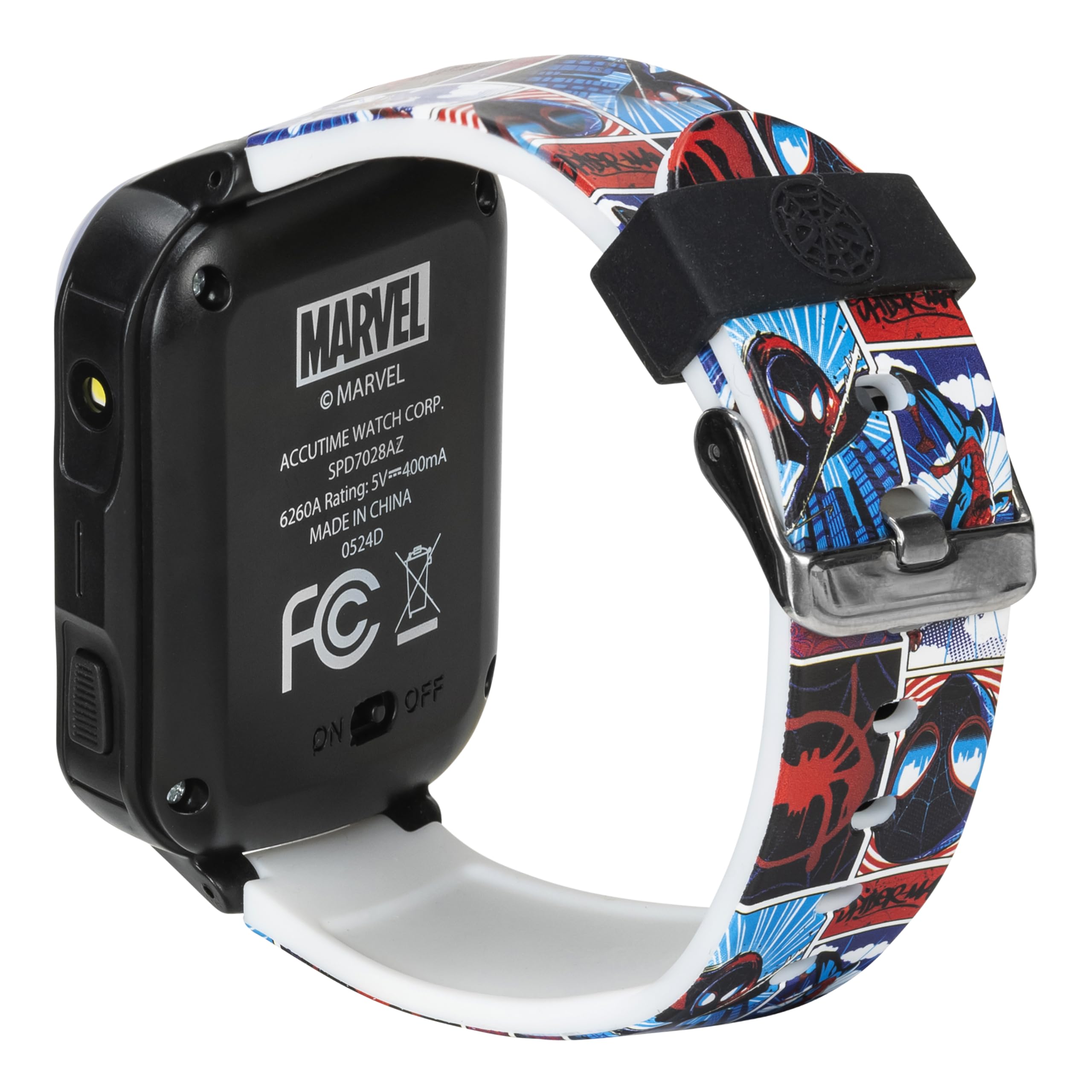 Accutime Marvel Spider-Man Kids Smart Watch with Touchscreen Camera Games Voice Recorder Flashing Bezel Alarm Stopwatch Step Counter Printed Silicone Band Fits Wrist Sizes 5.5” to 8”