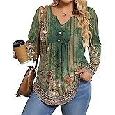 IN'VOLAND Womens Plus Size Long Sleeve Shirts Fall Tunic Top V-neck T-Shirt Button Up Dressy Casual Blouse 1X-5X