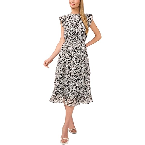 CeCe Smocked Waist Midi Dress Fiery Red LG at Amazon Women's