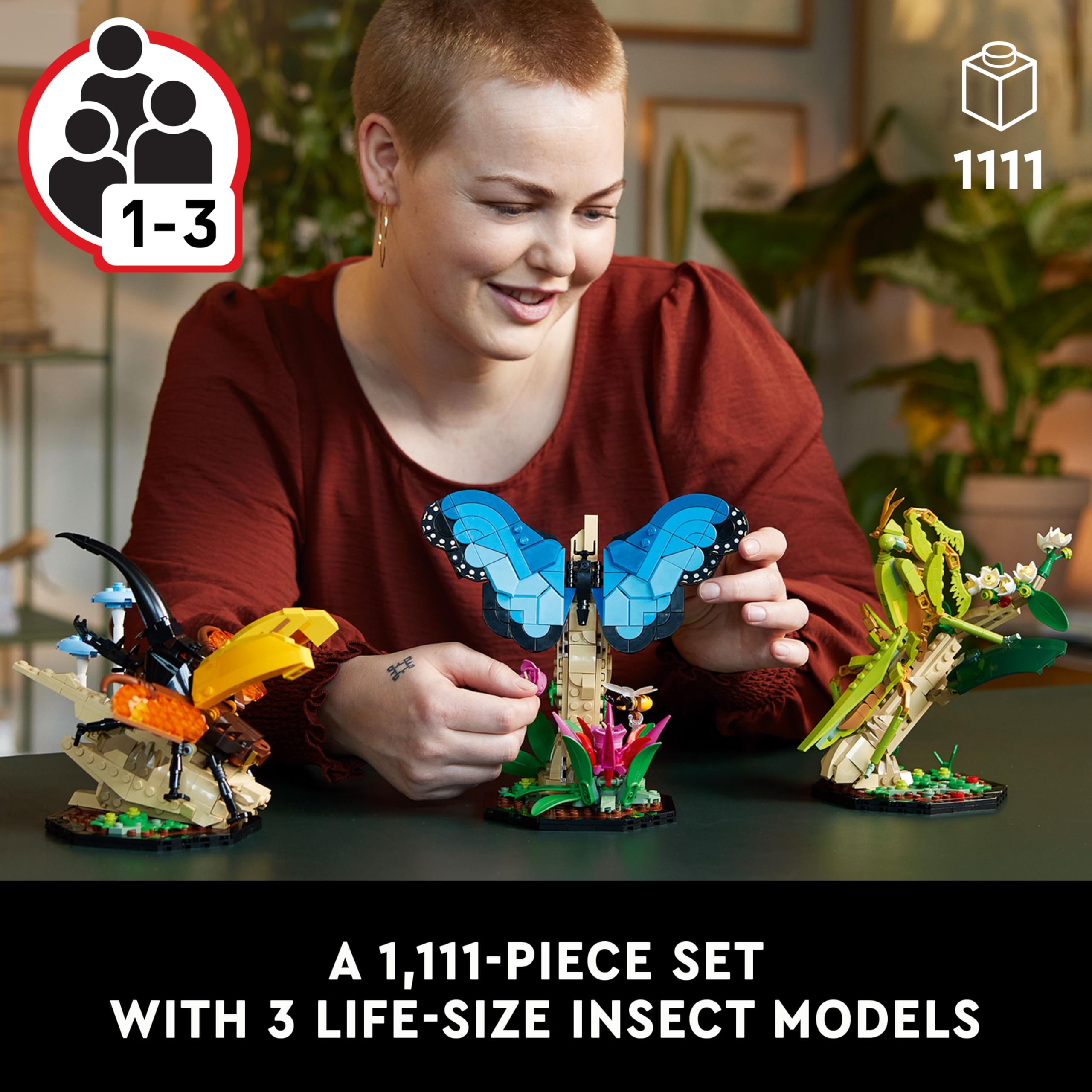 LEGO Ideas The Insect Collection, Fun Gift for Nature Lovers, with Life-Size Blue Morpho Butterfly, Hercules Beetle and Chinese Mantis Display Models, Bug Building Set and Nature Décor, 21342