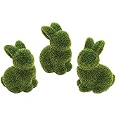 GALLERIE II Green Moss Flocked Bunny Easter Figures Figurines Assortment of 3 A/3 Green