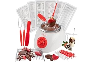 Electric Chocolate Melting Pot Set- Candy Making or Fondue Fountain Kit w/ 30 Bonus Accessories-Dip, Drizzle & Decorate Straw