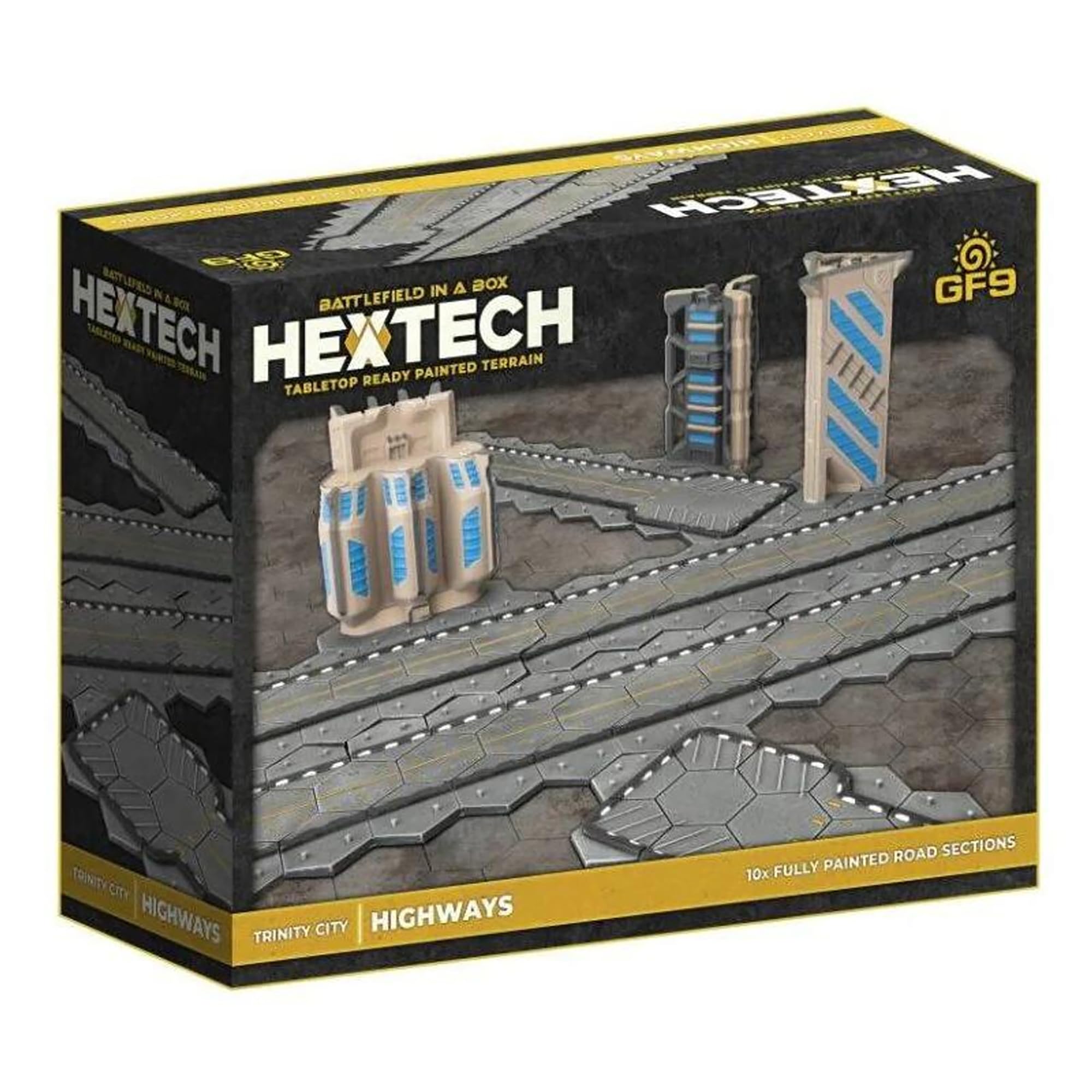 GF9: Hextech Trinity City: Highways - 10 Road Tiles, Battlefield in A Box, Tabletop Ready Painted Terrain, Sci-Fi, RPG Accessory