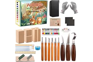 Gutenguy Wood Carving Tools Kit, 33 Pcs Wood Whittling Set with 12 Colors of Paint, 9 Whittling Knifes, 7 Wood Blocks, Wood C