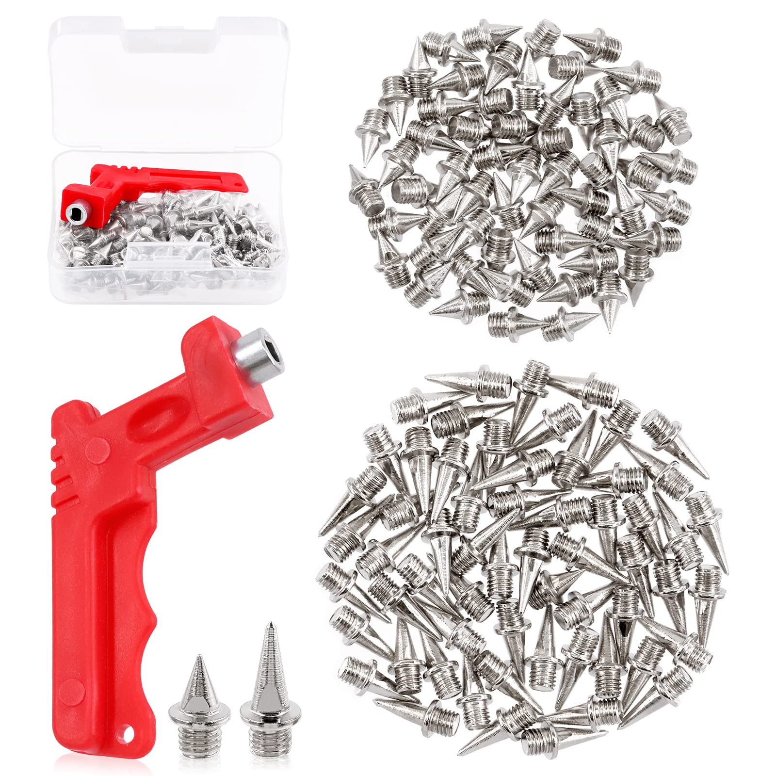 Tanstic 120Pcs 1/2 Inch, 1/4 Inch Cross Country Stainless Steel Spikes with Spike Wrench, Track Shoes Spikes Track Spikes Replacement for Short Running, Sprint Sports, Jumping Sports
