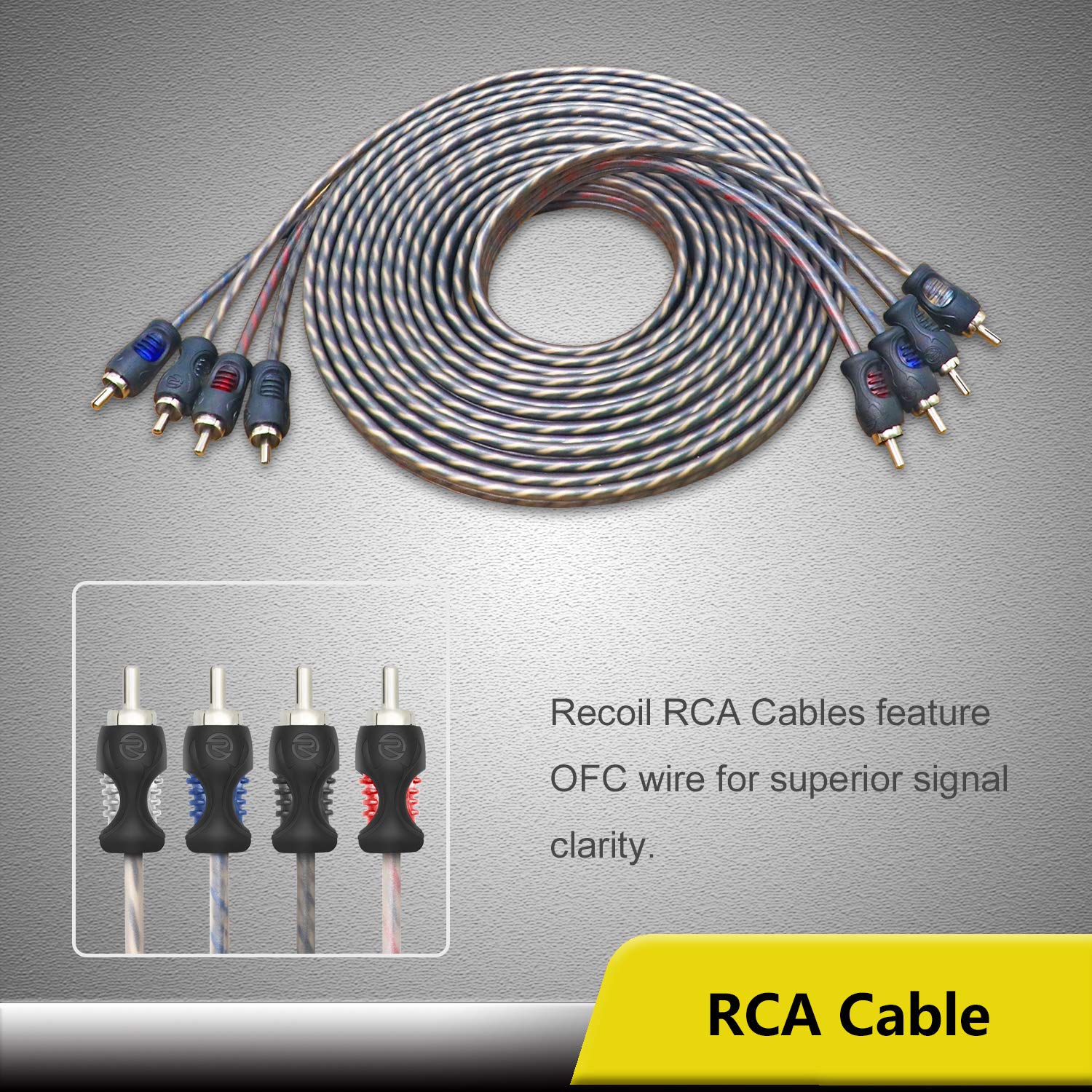 RECOIL RCK44 True 4 Gauge Complete 4-Channel CCA Amplifier Wiring Kits with OFC RCA Cable