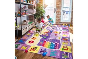 B BENRON Kids Rugs for Playroom Bedroom Classroom Nursery, Non-Slip and Washable Rugs for Children Toddlers Girls, Educational and Fun Rug Carpets with ABC Alphabet Animals Shapes, 5x7, Purple