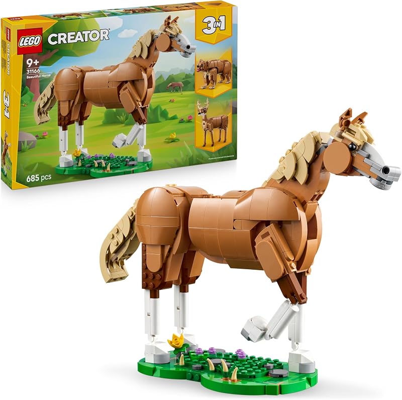 Criador 3 em 1 Brinquedo Nobre de Cavalo - Conjunto com Animáveis Transformáveis em Figura de Urso ou Veado Articulado - Presente para Raparigas e Rapazes 9+ Anos - Decoração do Quarto 31166