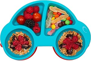 Qshare Toddler Plates, Portable Baby Plates for Toddlers, BPA-Free Strong Suction Plates for Toddlers, Dishwasher and Microwave Safe Silicone Placemat 10x7x1''