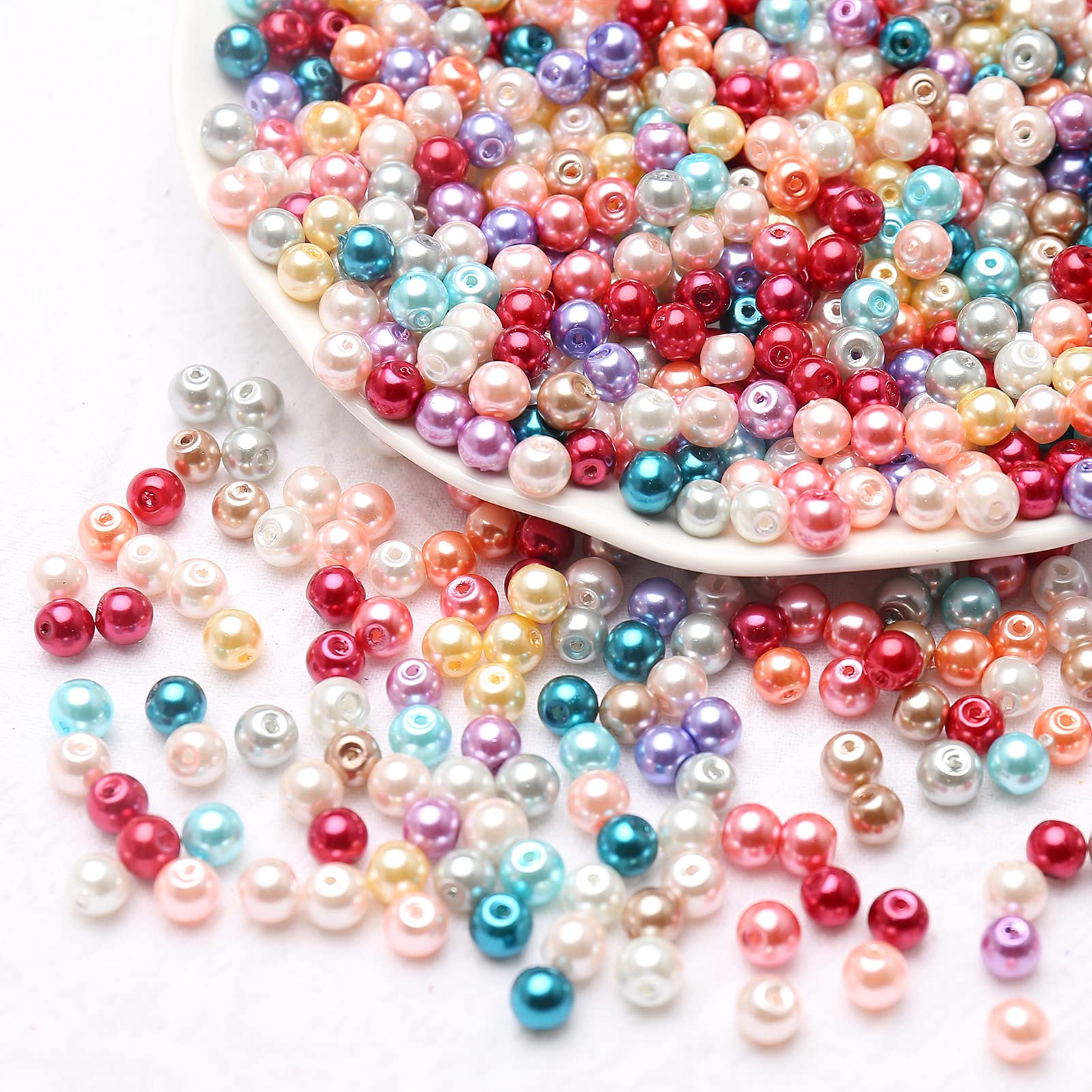 HERZWILD 600 Pieces Colourful Glass Pearl Beads, 6 mm Round, Faux Pearl, Ideal for Jewellery Making
