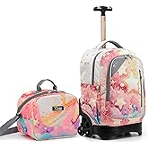 NEW TILAMI Girls 18 inch Rolling Backpack - Large Capacity, Waterproof, Adjustable Handle, Stylish Design, Ideal for School & Travel, Starshine