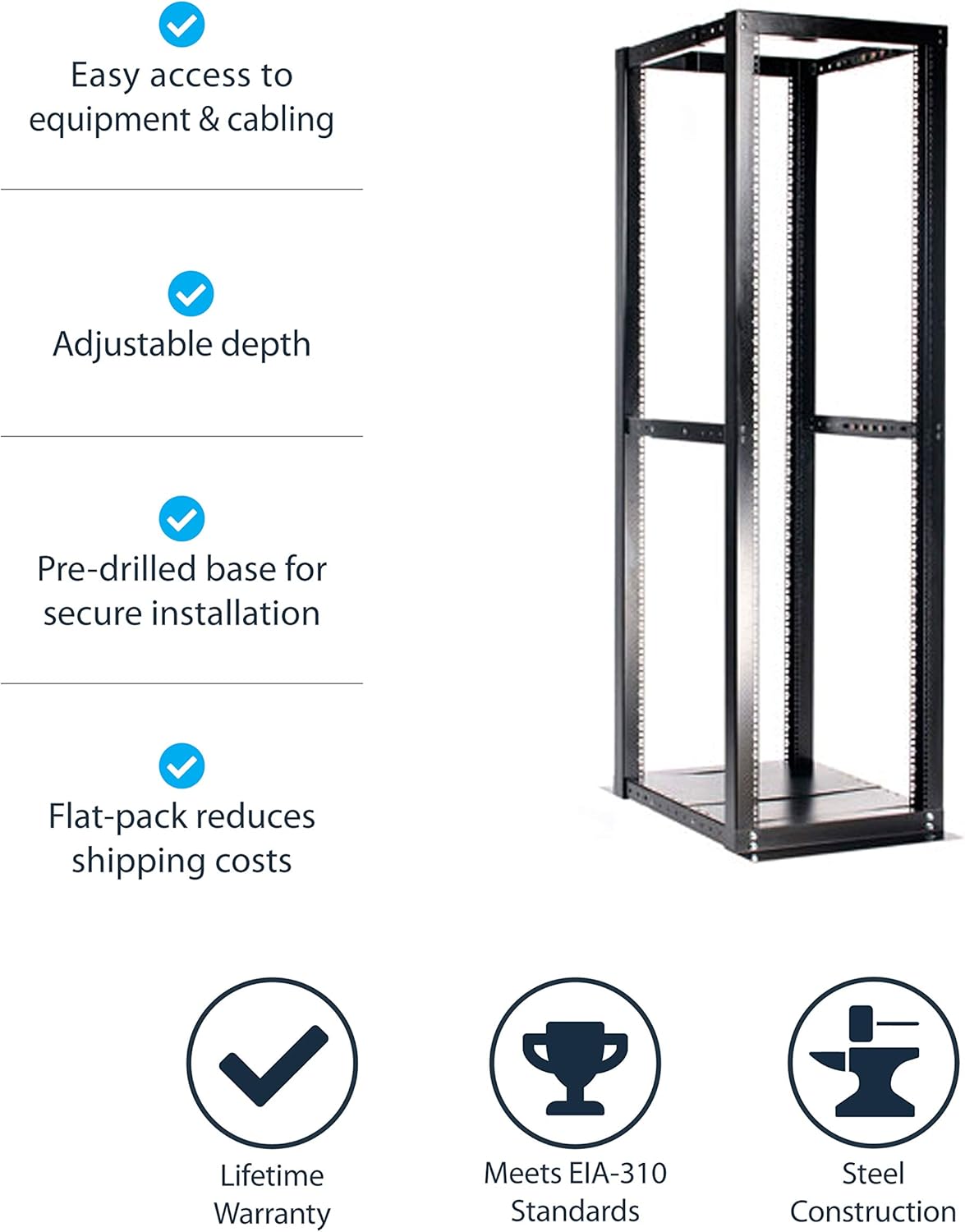 wirecutter coat rack on Amazon Com Startech Com 42u Open Frame Server Rack 994 5lbs Capacity 4 Post Adjustable Depth 22 To 40 Network Equipment Rack 4postrackbk Electronics