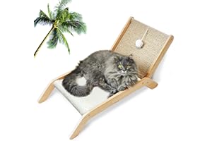 PETKARAY Beach Chair Cat Hammock, Elevated Cat Beds for Indoor Cats, Original Cozy Cat Lounger with Sisal Scratcher and Toy Ball
