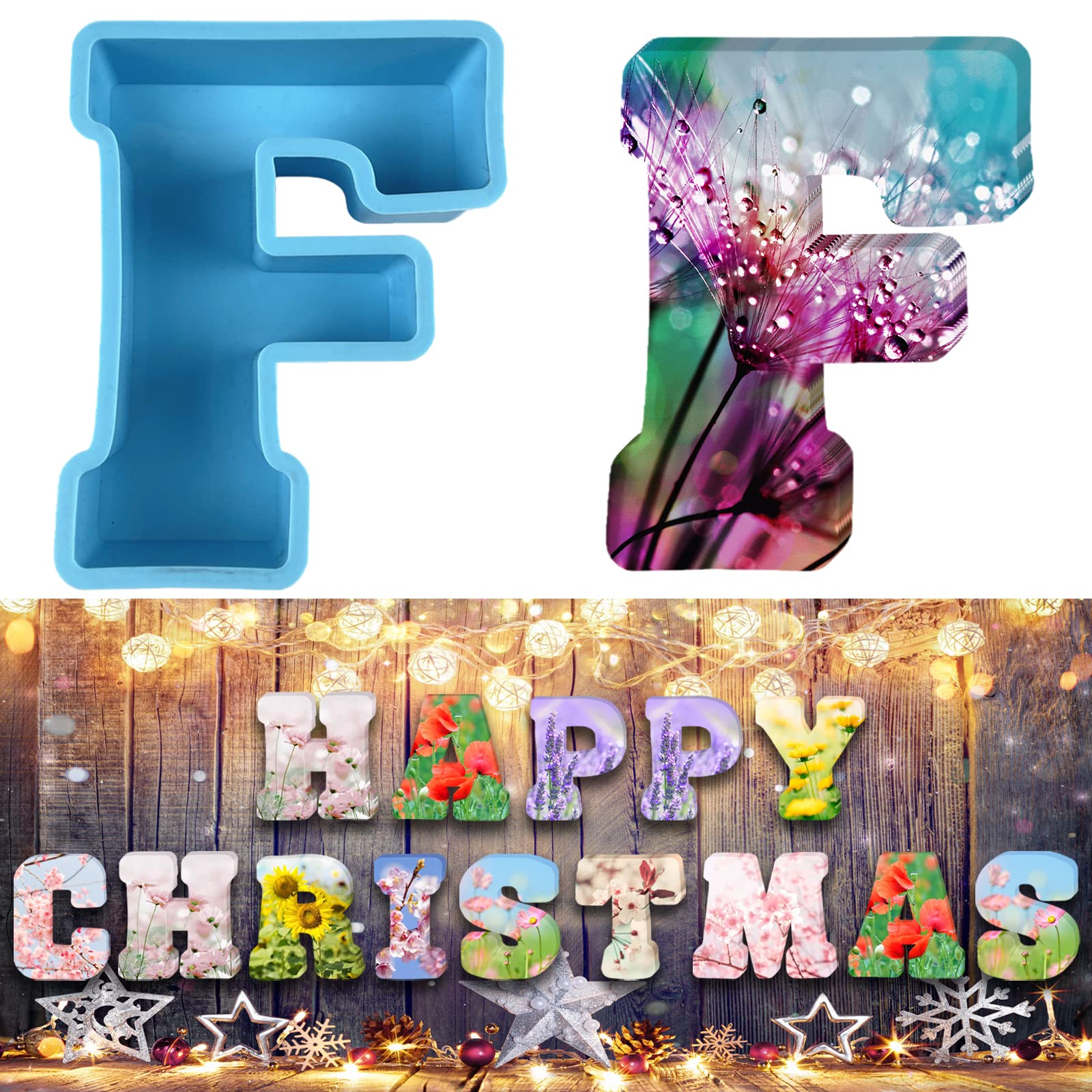 3D Alphabet Silicone Molds Large Letter Epoxy Molds for Resin 6 Inch DIY Resin Casting Letter Moulds Chocolate Baking Molds for Birthday Wedding Party Christmas Art Craft Ornaments (F)