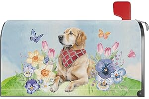 YINENA Spring Golden Retriever Dog Floral Mailbox Cover Magnetic Standard Size 21x18 Inch Holiday Decorative Post Letter Box Wrap Decor Garden Yard Decoration