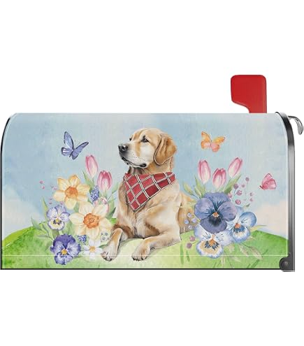 Perinsto Magnetic Mailbox Cover - Waterproof Oxford Cloth With Dog & Flowers Design (21x18") - View #4