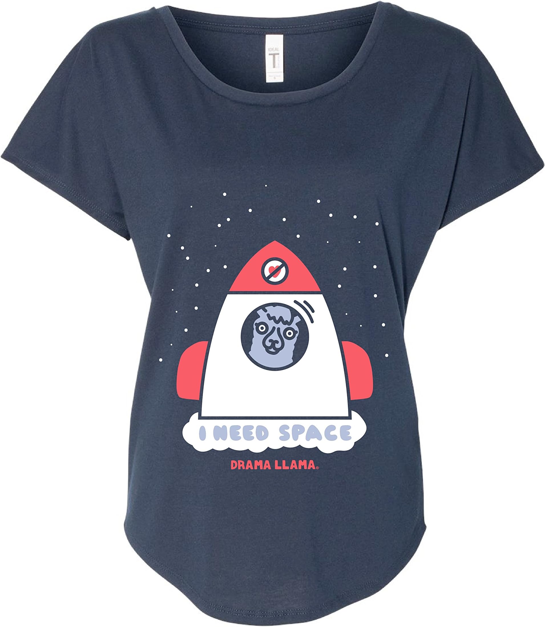 Drama Llama Valentine's Day Women's T Shirt - I Need Space in Midnight Navy Blue | Ladies Llama Tee Shirt