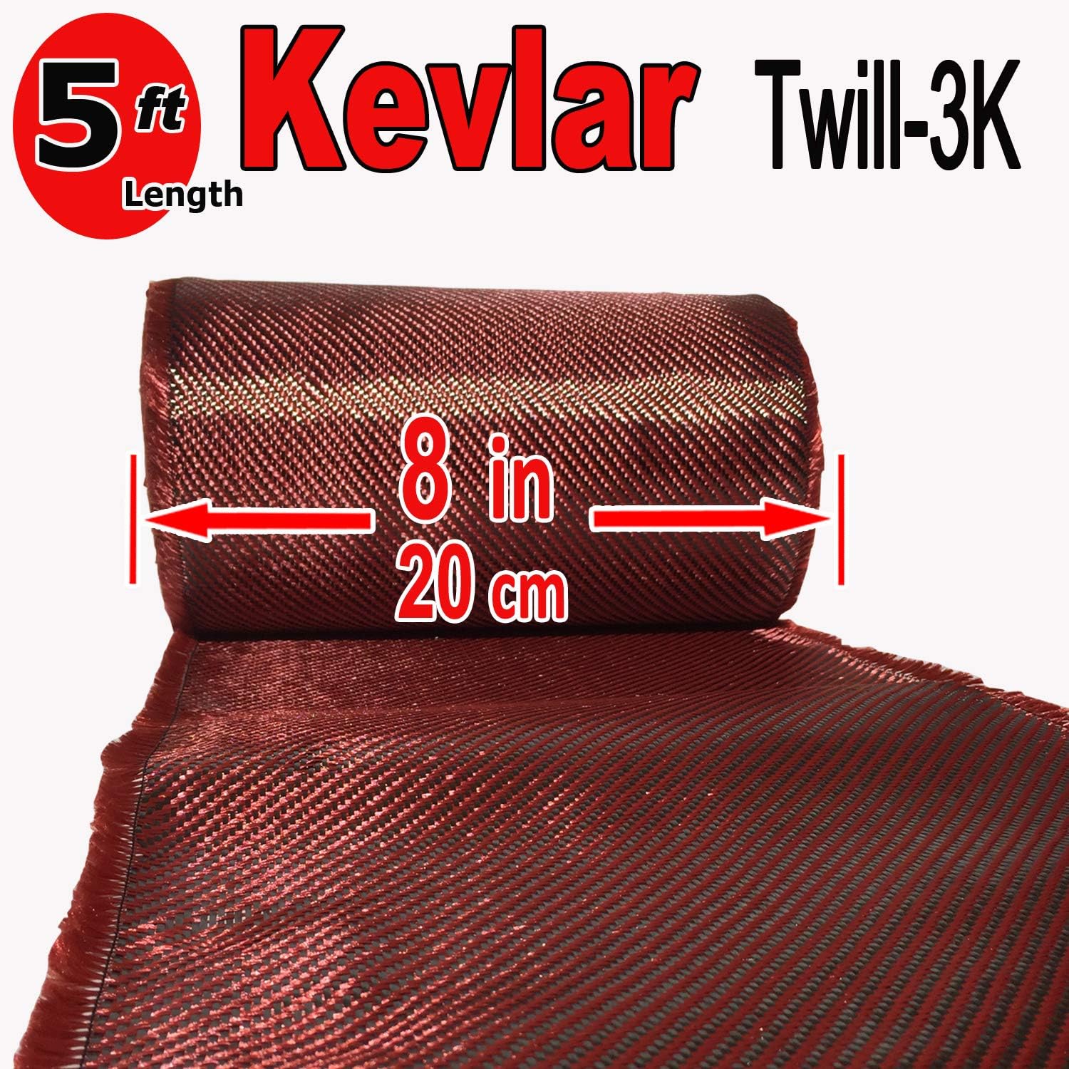 8" x 5 FT Red - Kevlar FABRIC-2x2 Twill WEAVE-3K/220g