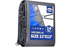 RAINDEWAY Tarps Heavy Duty Waterproof 12x12 Feet -14 Mils Super Heavy Duty Tarp with Metal Rings and Reinforced Corners and Edges, UV Resistant, Multipurpose Poly Tarp,Blue/Gray tarp