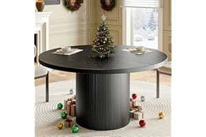 ONBRILL 47 inch Round Dining Table for 4, Circle Kitchen Table with Wood Strip Base, Modern Farmhouse Dinner Tables for Kitchen, Living Room (Black)