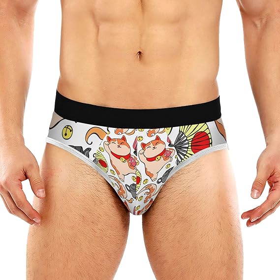 Soft Men's Underwear Cozy Japanese Elements Maneki Neko Classic Briefs S Fashion Amazon.co.uk