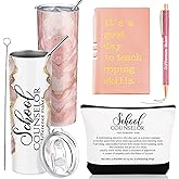 Sunnychicc 4 Pcs Graduation School Counselor Must Have Gifts Include 20oz Stainless Steel Tumbler Appreciation Makeup Bag Journal Pen Thank You Gift for Educator Teacher(Rose Gold)