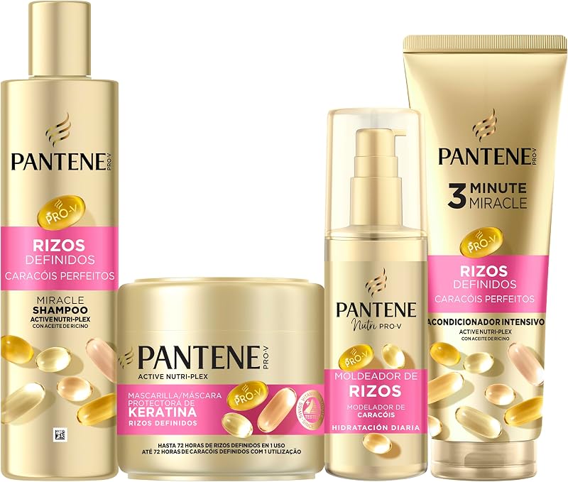 Pantene defined curls miracle shampoo 250ml, máscara 300ml, condicionador 3mm 220ml, curl styler 145ml, cachos rebeldes e crespos