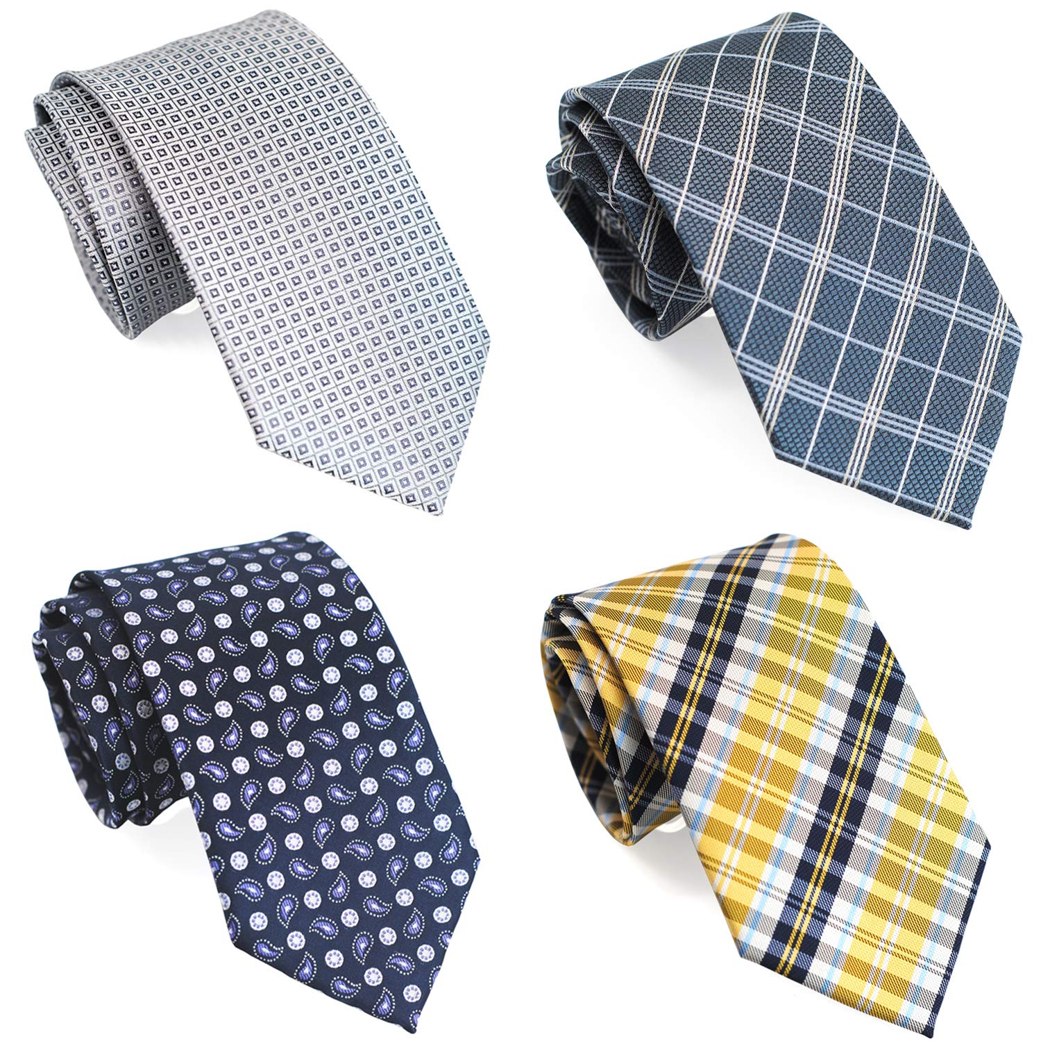 ZENXUS Corbatas largas XXL de 70 pulgadas, corbatas extralargas para hombres grandes y altos, azul, gris, amarillo, paquete de 4