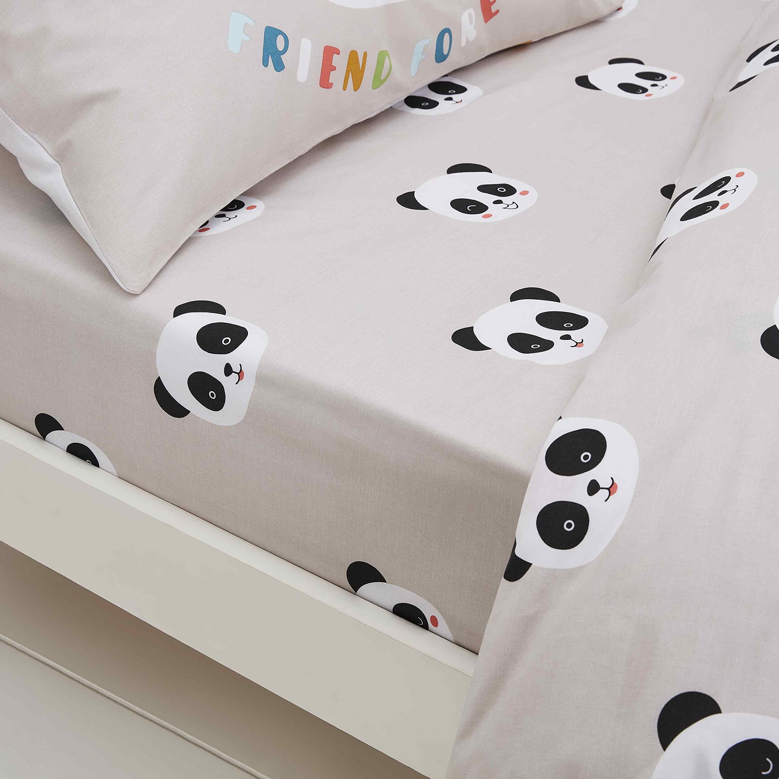 Born To Bedroom Born To Be A Pandas Friend Organic Cotton Junior Fitted Sheet 15cm Depth Natural — image 1