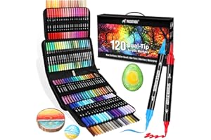 120 Colors Acrylic Paint Markers, Dual Tip Fine and Brush Tips Pens Contain 24 Metallic Color for Stone, Wood, Calligraphy, Canvas, Ceramic, Metal, Glass, Rock Painting, DIY Crafts Art Supplies Kit
