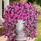 HyeFlora Artificial Fake Hanging Flowers Plants for Outdoor Outside Spring Decor, 2 PCS Faux Silk Fuchsia Daisy UV Resistant Look Real Orchid Long Vines for Home Porch Patio Window Planter Decoration