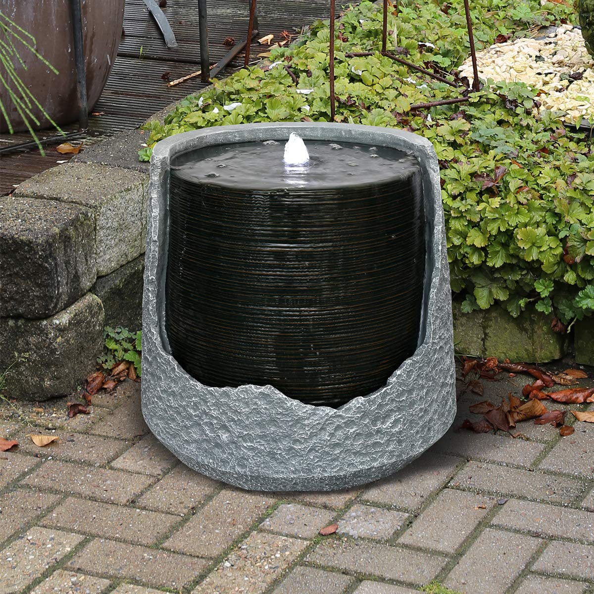Photo 1 of Hi-Line Gift Ltd 18IN Round Bubbling Fountain with 6 Cool White LEDs, Grey