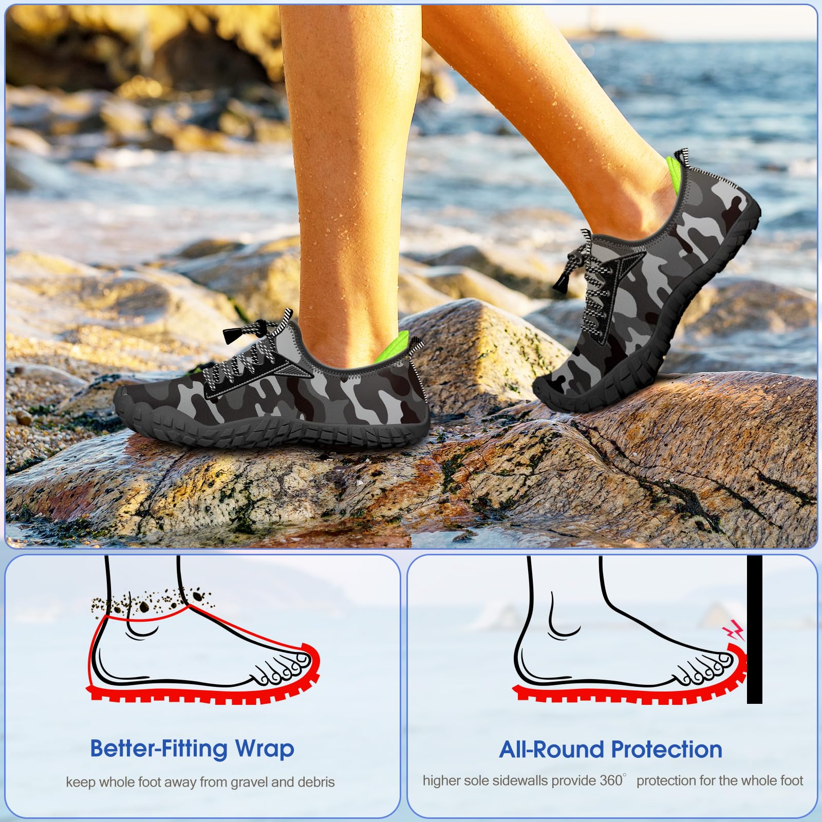 Built-in Heel Grips Water Shoes for Kids Girls Boys Hiking Wide Barefoot Swim Beach Pool Big Kid