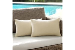 ANRODUO Pack of 2 Beige Outdoor Pillow Covers for Patio Furniture Decorative Farmhouse Linen Cushion Sham Outdoor Waterproof Outside Lumbar Pillowcase for Garden Balcony Bench Outdoor Decor 12x20 Inch