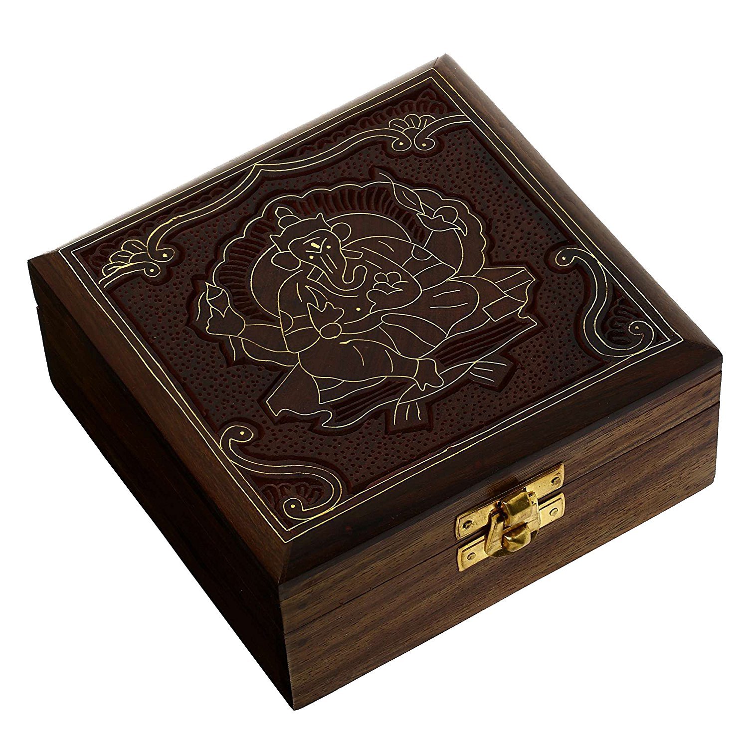 Hashcart Handcarved Jewelry Storage Box - Decorative Keepsake Box | Gift Idea For Bithday, Chirstmas, Wedding | Unique Gift Box for Women | (5x 5 inch)
