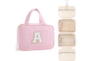 TOPEAST Christmas Gifts for Women Teen Girls Kids – Travel Hanging Toiletry Bag & Makeup Bag, Personalized Initial Toiletry Pouch, Birthday Gifts for Women Teen Girls, Cruise Essentials, Pink A