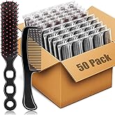 HOFASON 50 Pcs Bulk Hair Brushes Combs Set for Homeless Women, Individually Wrapped Detangling Hairbrush and Comb for Kids Homeless Hotel Nursing Charity Hygiene Supplies(Black)